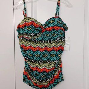 Blue Yellow Orange Swim top size 14 uk 18